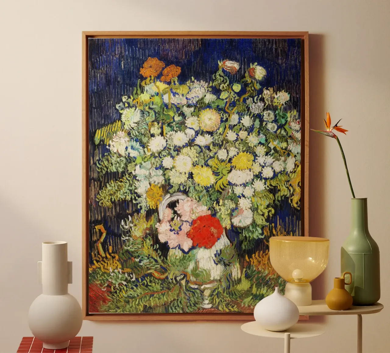 Vincent van Gogh - Ramo de flores en un jarrón lienzo con Marco flotante de Venus Art
