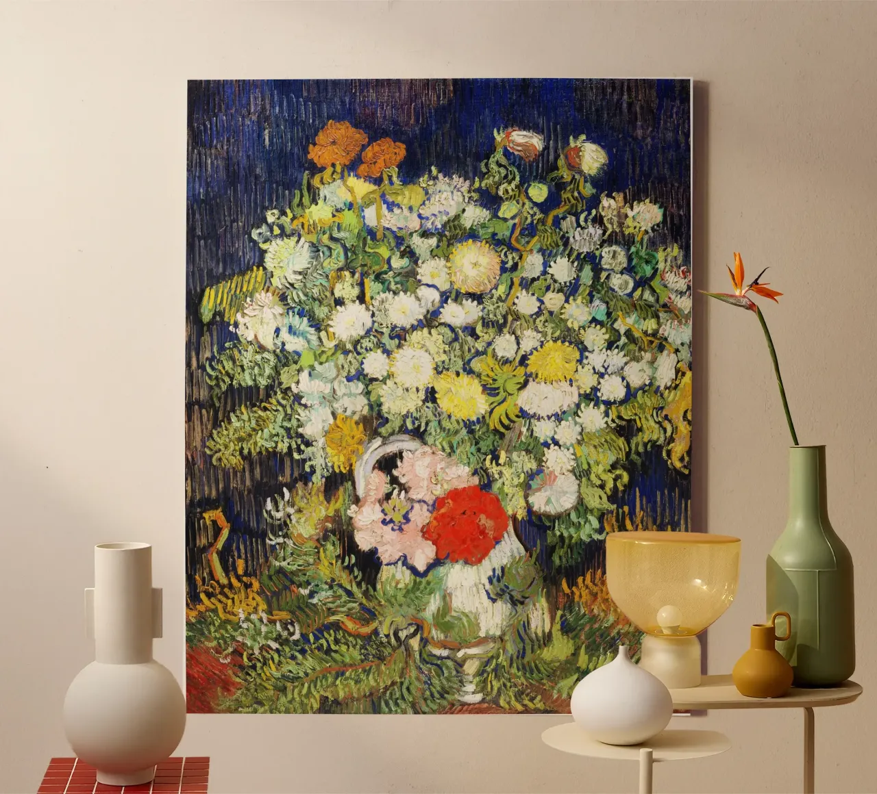 Vincent van Gogh - Ramo de flores en un jarrón lienzo con Marco flotante de Venus Art