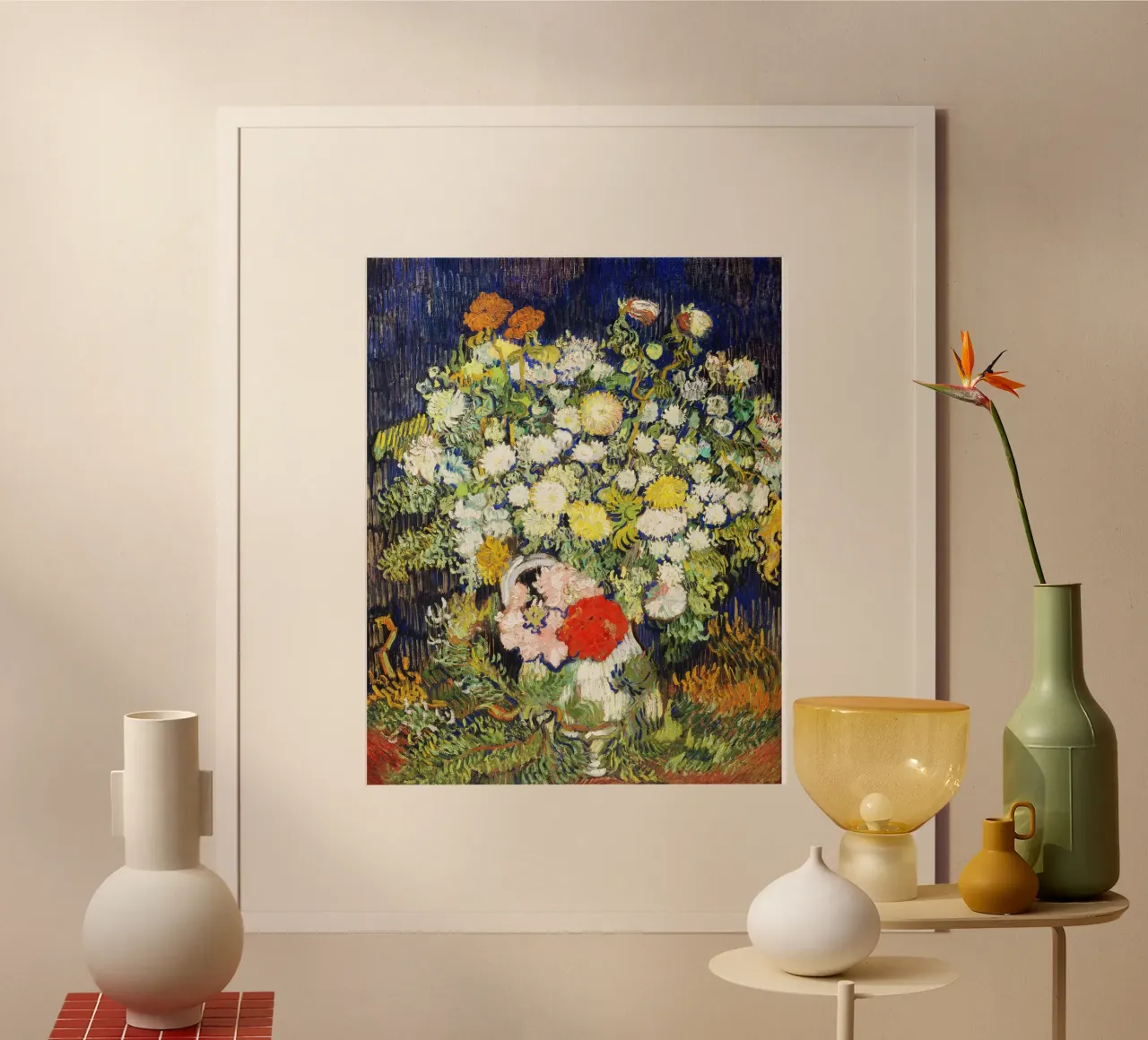 Vincent van Gogh - Bouquet di fiori in un vaso poster con telaio in legno da Venus Art