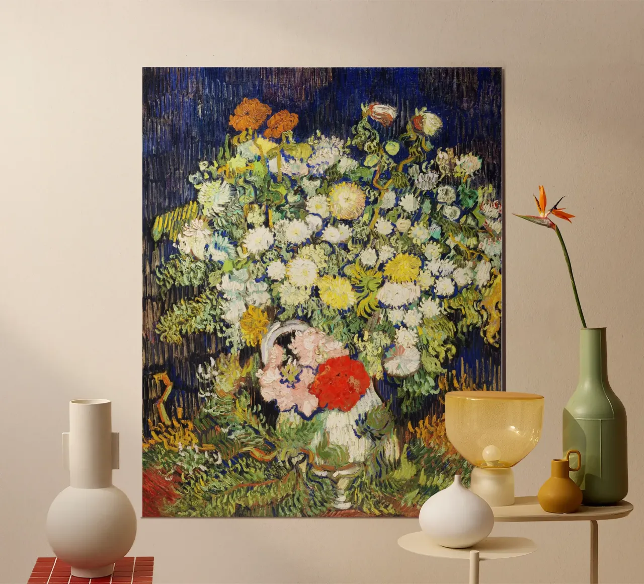 Vincent van Gogh - Bouquet di fiori in un vaso poster con telaio in legno da Venus Art