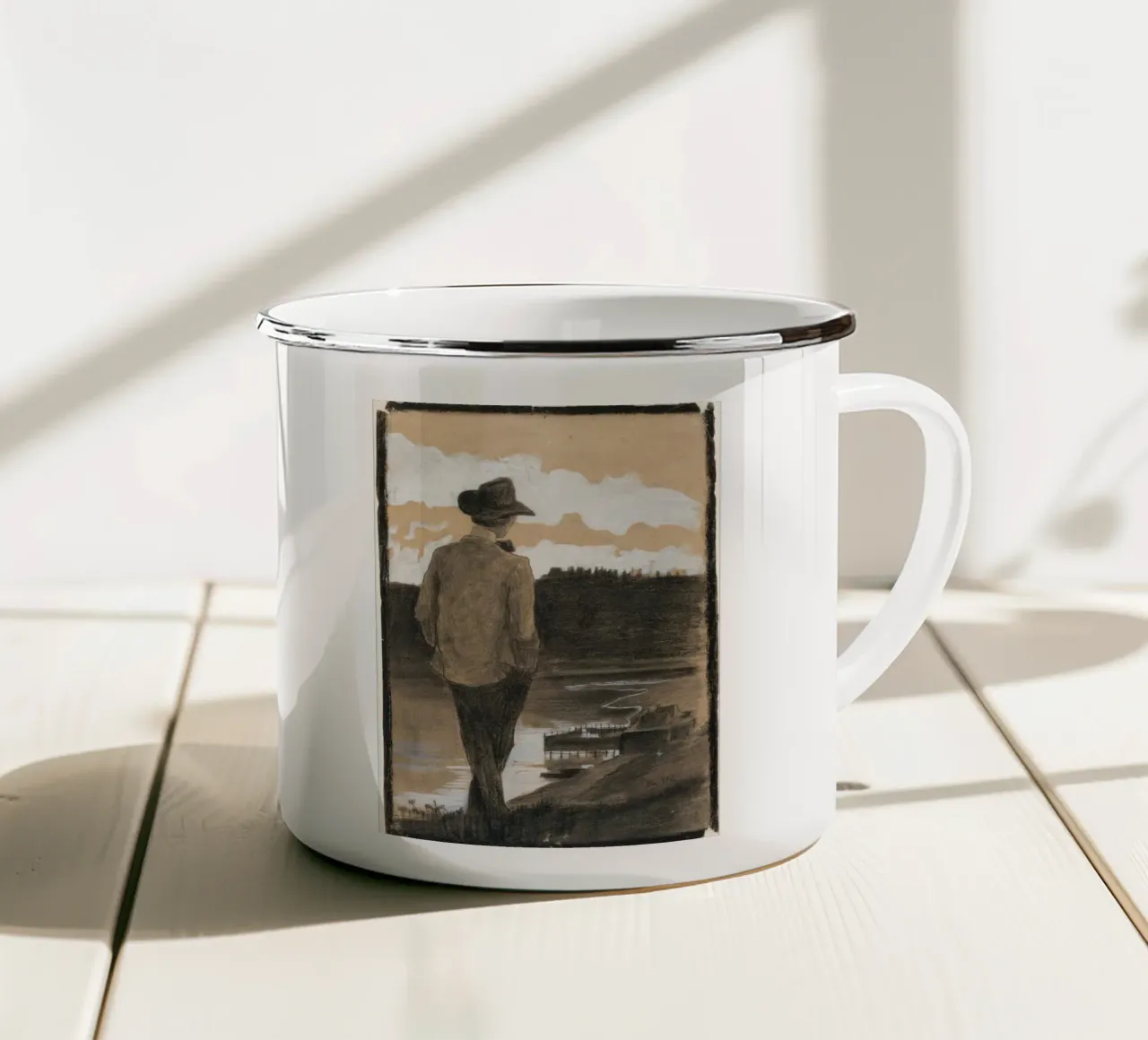 Young Man on a Riverbank tazza in smalto da vintageshop