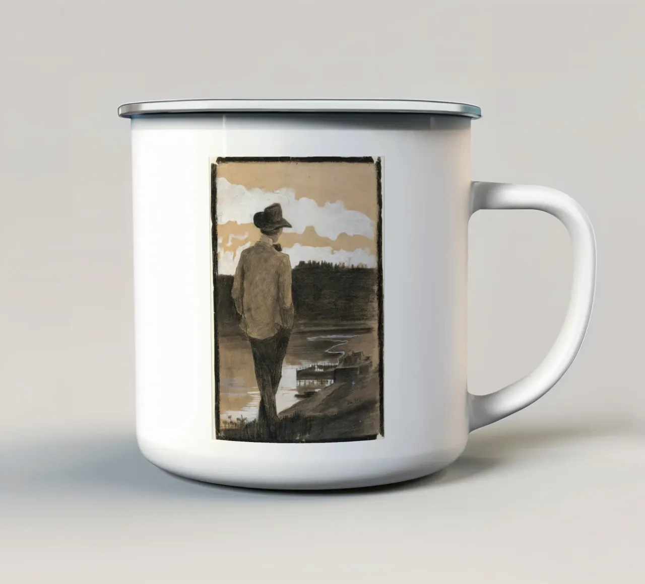 Young Man on a Riverbank tazza in smalto da vintageshop