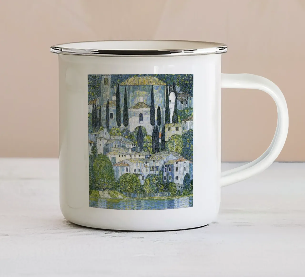 Gustav Klimt - Chiesa di Cassone tazza in smalto da Jolie Prints