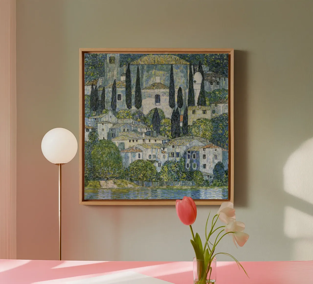 Gustav Klimt - Kerk in Cassone canvas met Baklijst van Art History