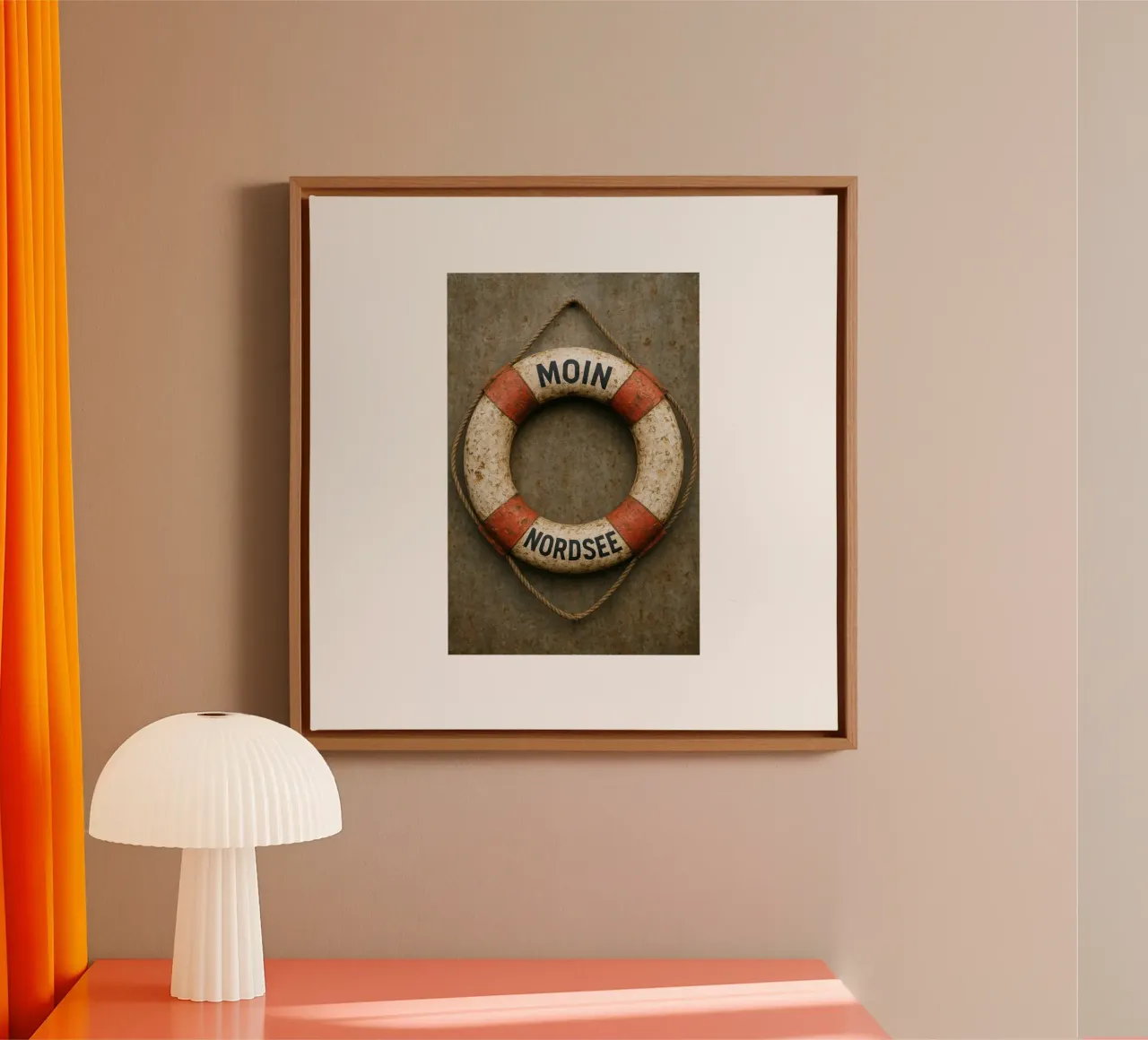 Moin Nordsee - Maritime lifebuoy design canvas with Floater frame by Fies&Fein