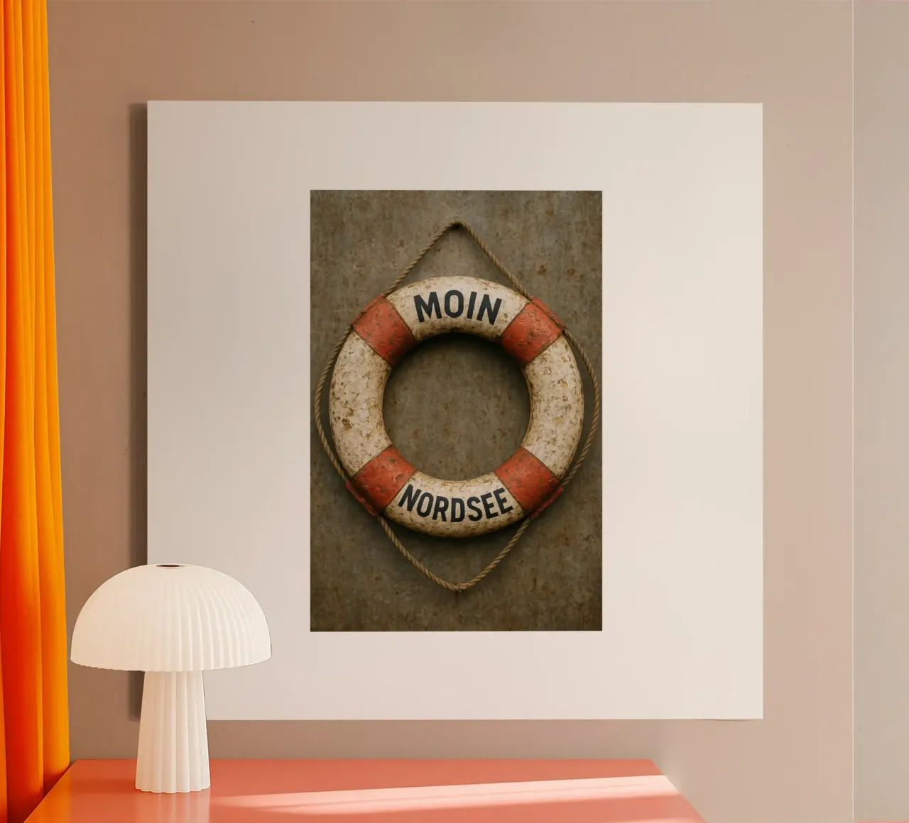 Moin Nordsee - Maritime lifebuoy design canvas with Floater frame by Fies&Fein