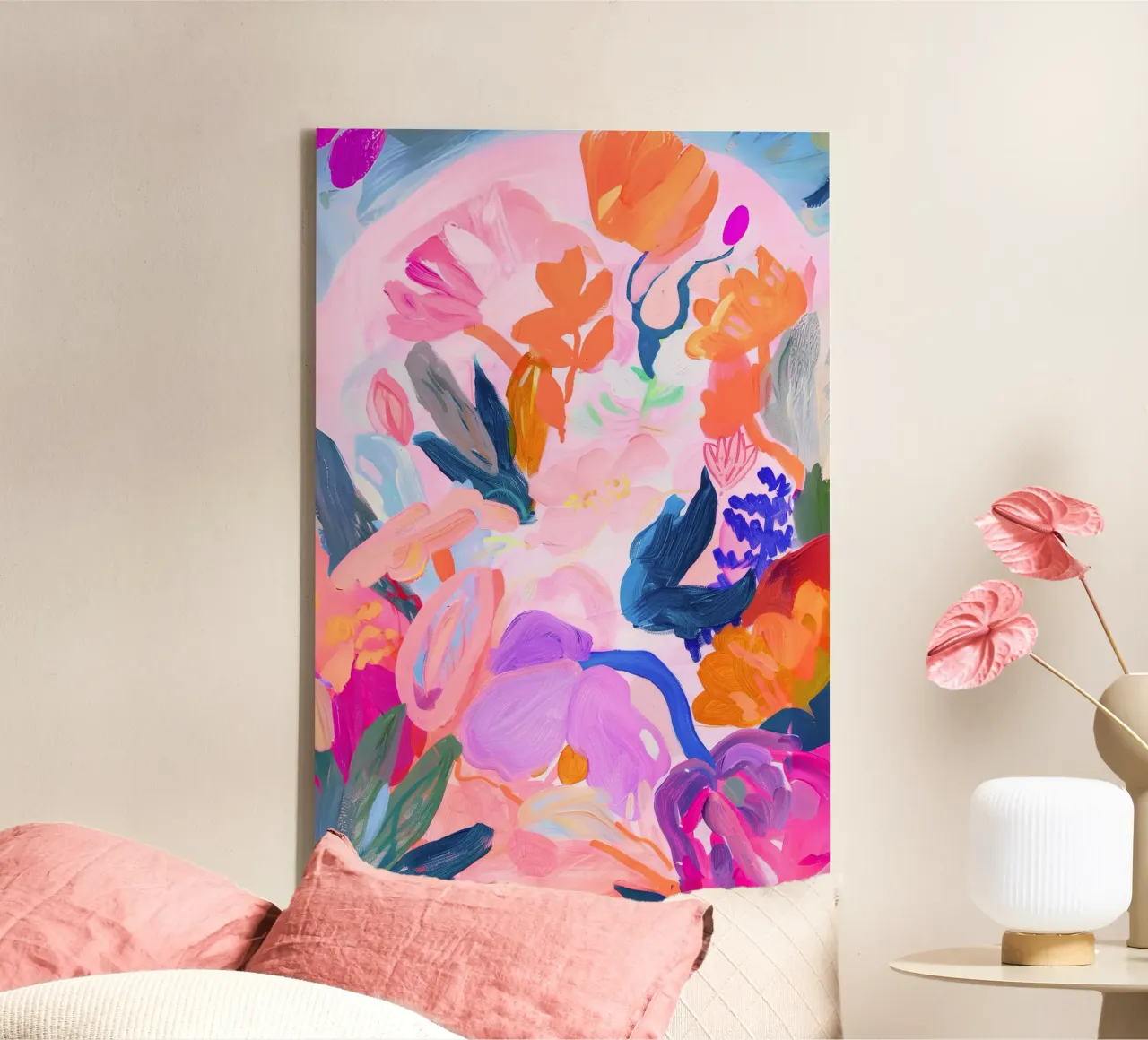 Bloemen Poster, Abstract Bloemen Kleurrijke Kunst Botanische Print canvas met Baklijst van Boheme