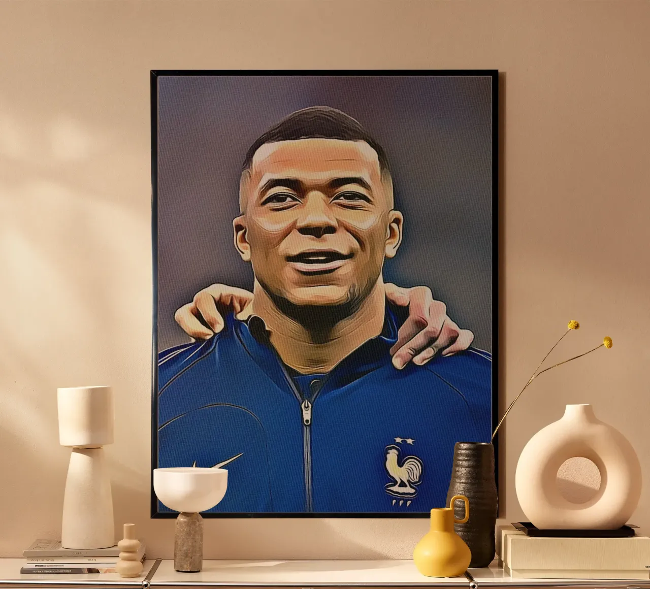 Kylian Mbappé con la maglia della Nazionale francese poster con telaio in alluminio da dan band