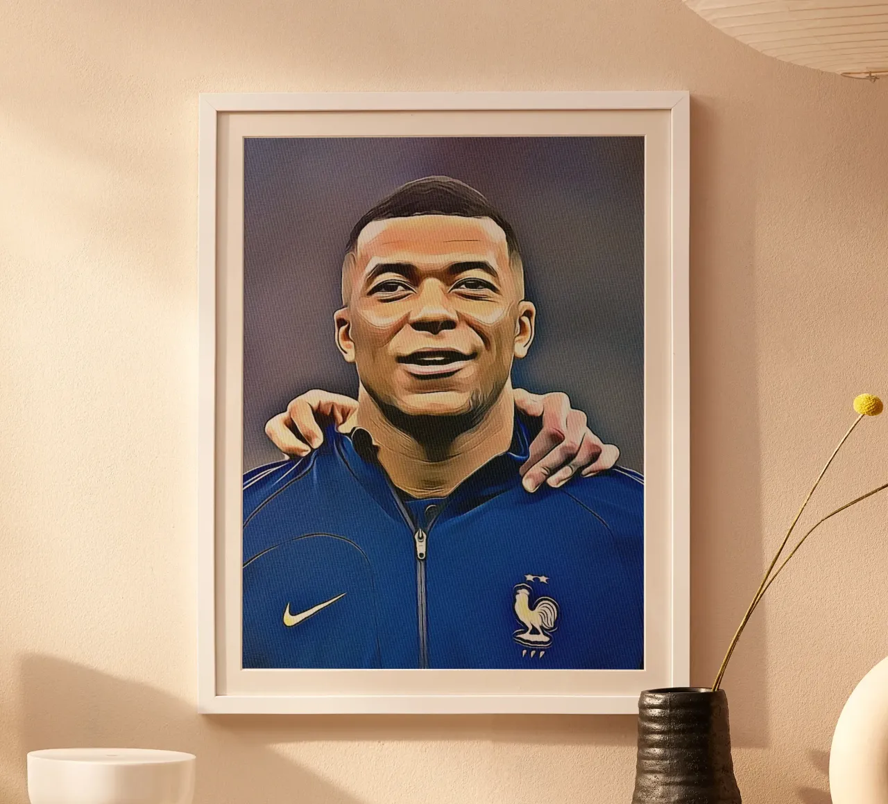 Kylian Mbappé con la maglia della Nazionale francese poster con telaio in alluminio da dan band