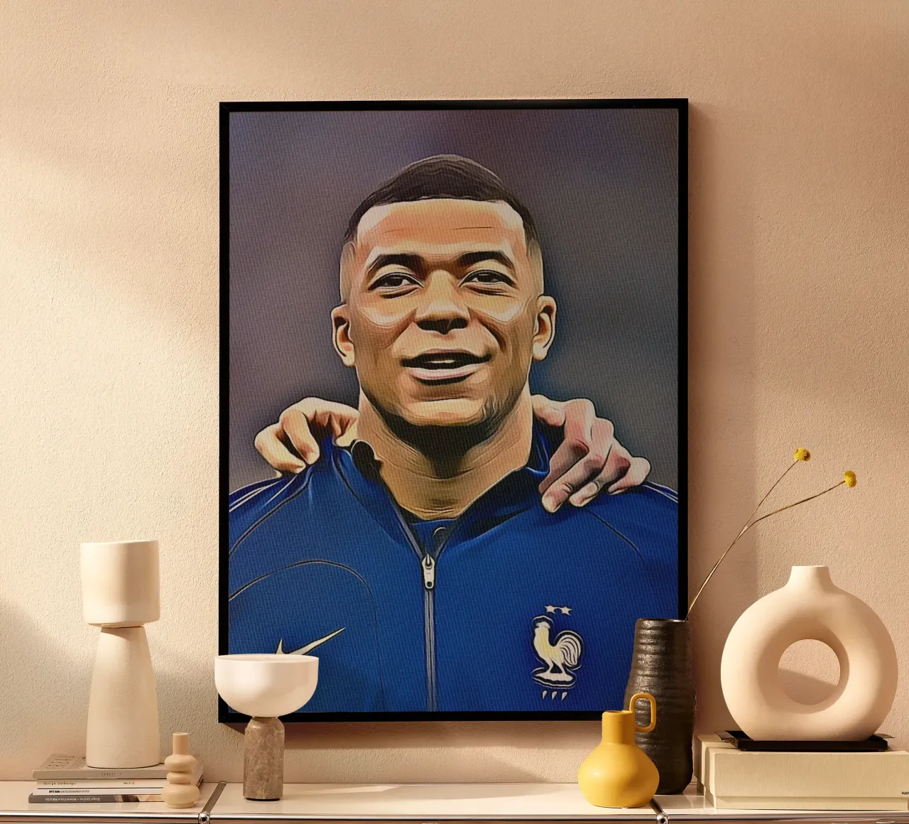 Kylian Mbappé con la maglia della Nazionale francese poster con telaio in alluminio da dan band