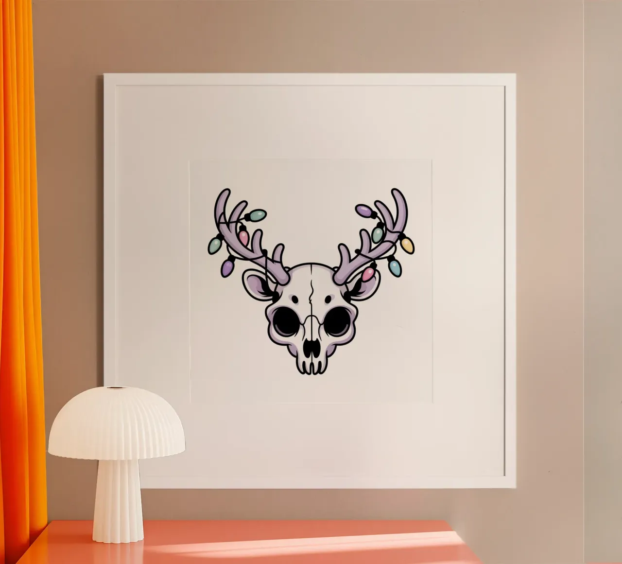 Kawaii Christmas Reindeer Skull poster con telaio in plastica da Sasyall Graphics