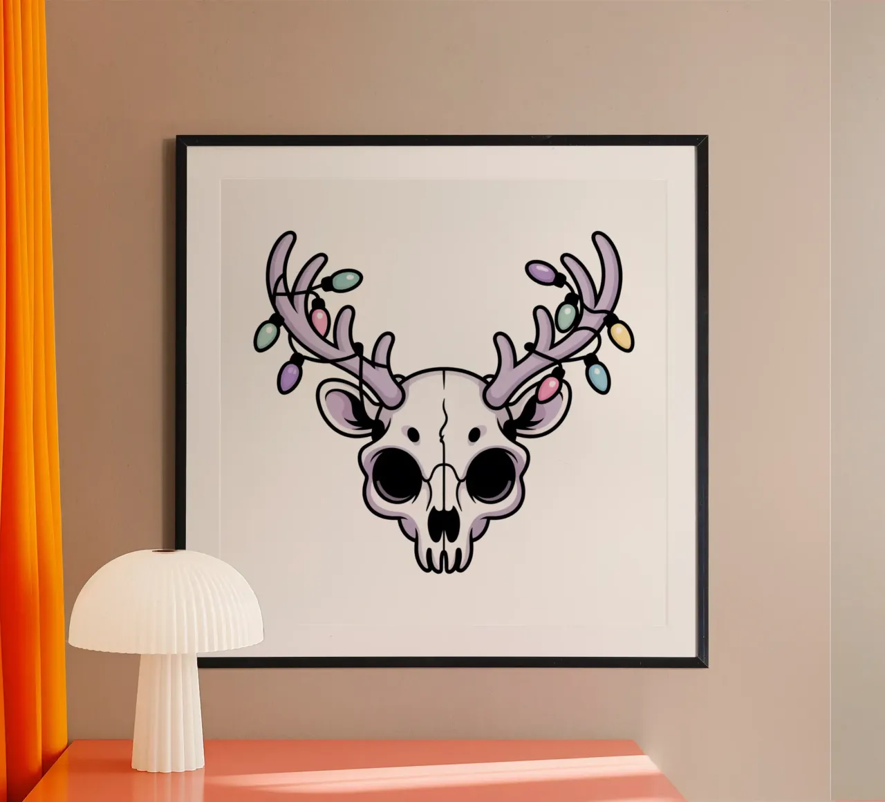 Kawaii Christmas Reindeer Skull poster con telaio in plastica da Sasyall Graphics