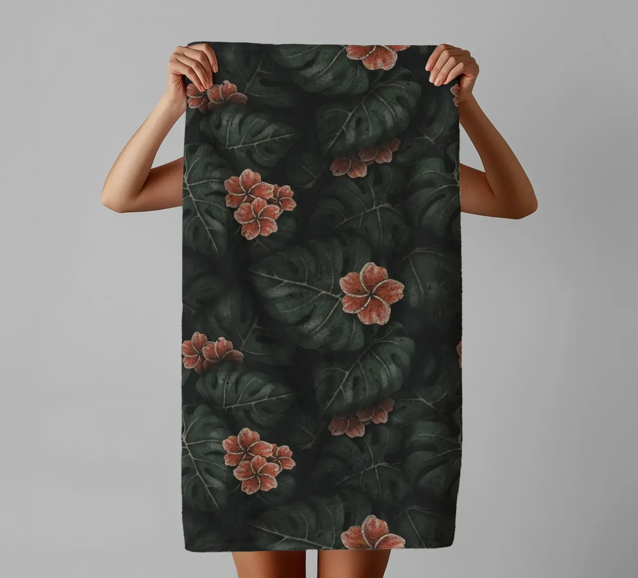 Illustrazione di Monstera e Frangipani Design botanico tropicale asciugamano da bagno da Stella-Illustrations