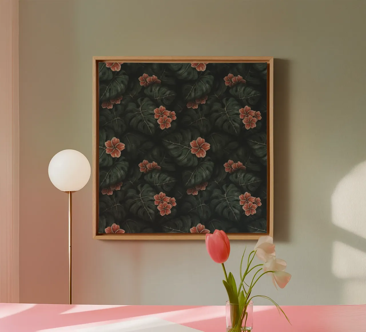 Illustrazione di Monstera e Frangipani Design botanico tropicale tela con Cornice a cassetta da Stella-Illustrations