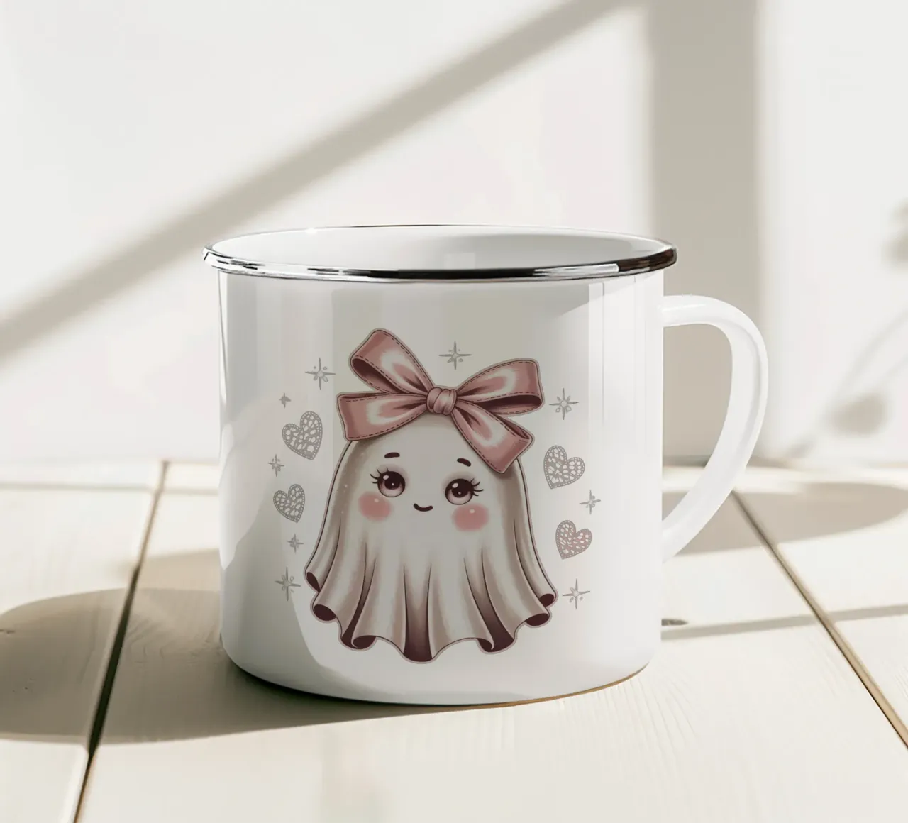 Coquette Ghost tazza in smalto da Sasyall Graphics