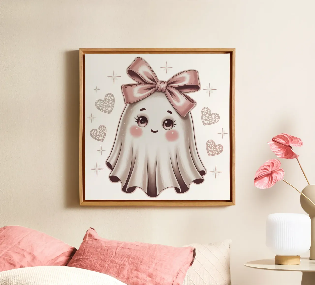 Coquette Ghost Leinwand mit Schattenfugenrahmen von Sasyall Graphics