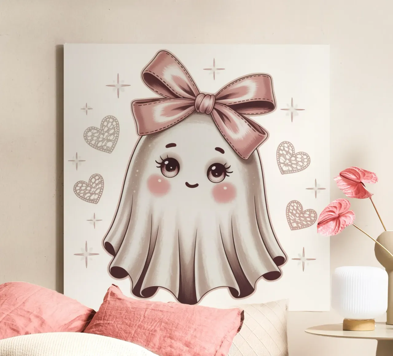 Coquette Ghost Leinwand mit Schattenfugenrahmen von Sasyall Graphics