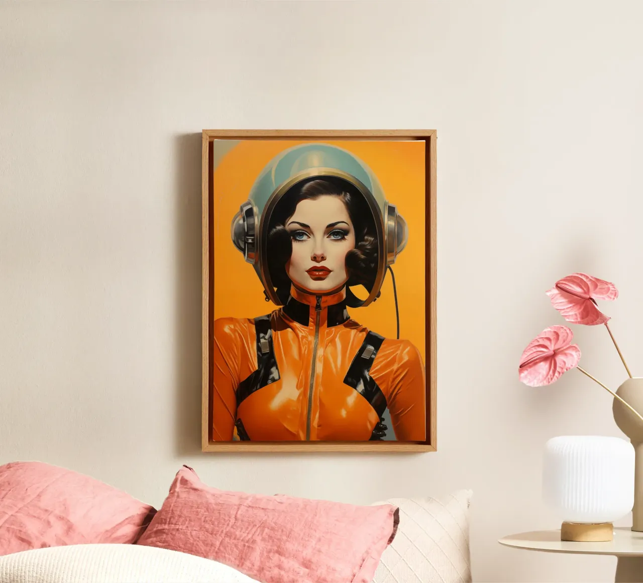 Retro Scifi ruimtemeisje canvas met Baklijst van Fleur de Lys