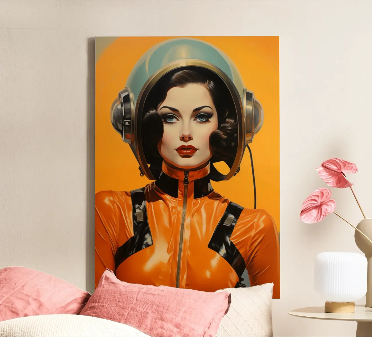Retro Scifi ruimtemeisje canvas met Baklijst van Fleur de Lys