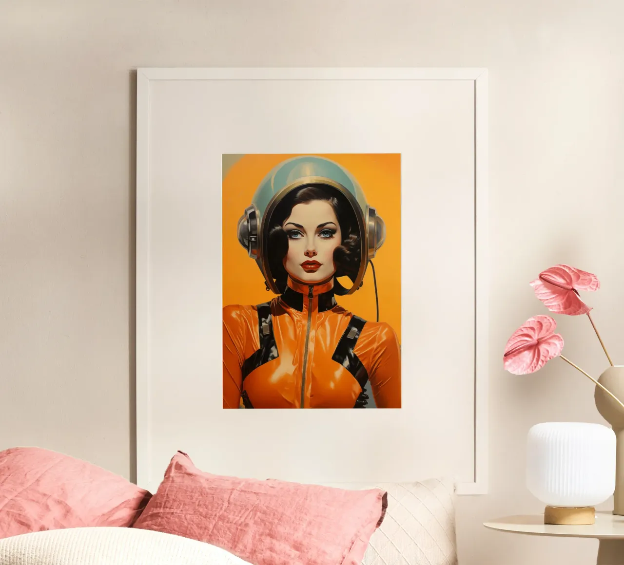 Retro Scifi Space Girl poster con telaio in legno da Fleur de Lys