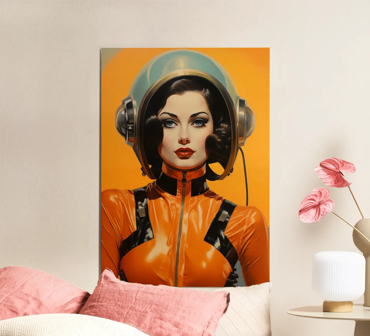 Retro Scifi Space Girl poster con telaio in legno da Fleur de Lys