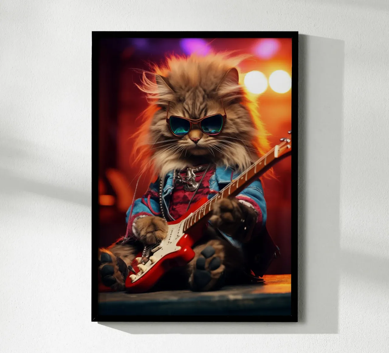 Il gatto rockstar suona la chitarra elettronica poster da Fleur de Lys
