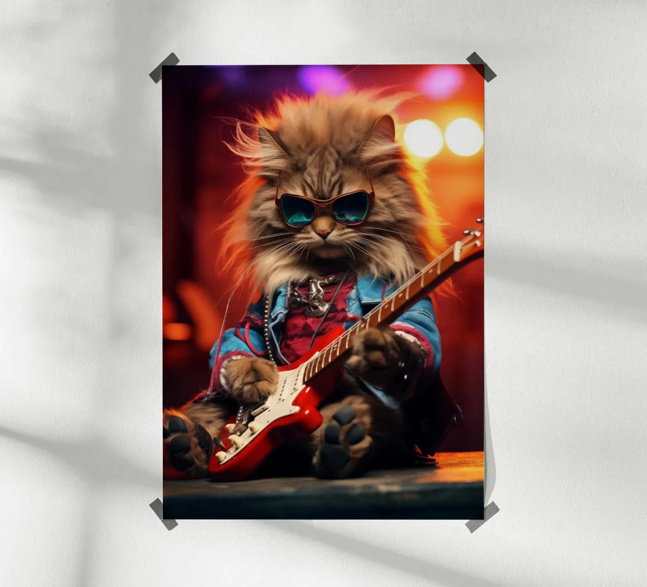 Il gatto rockstar suona la chitarra elettronica poster da Fleur de Lys