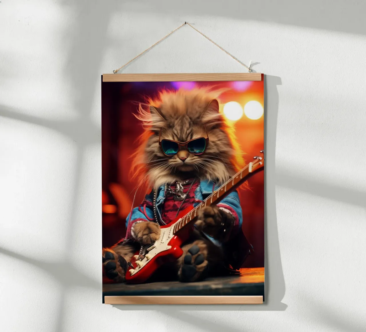 Il gatto rockstar suona la chitarra elettronica poster da Fleur de Lys