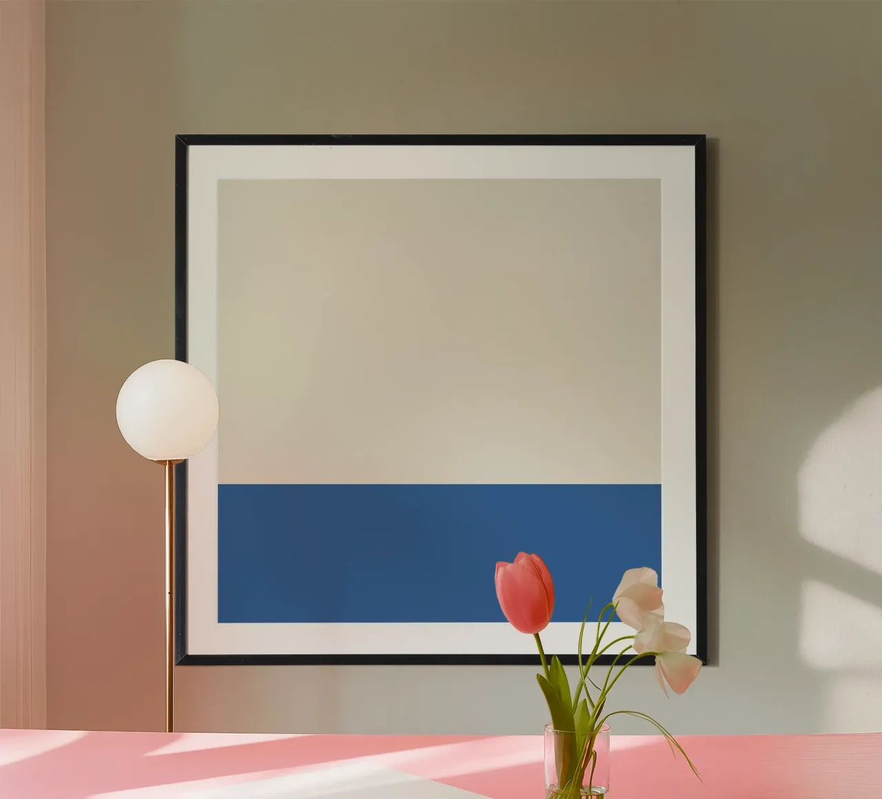 Tweekleurig beige en blauw ontwerp poster van Paigaam Studio