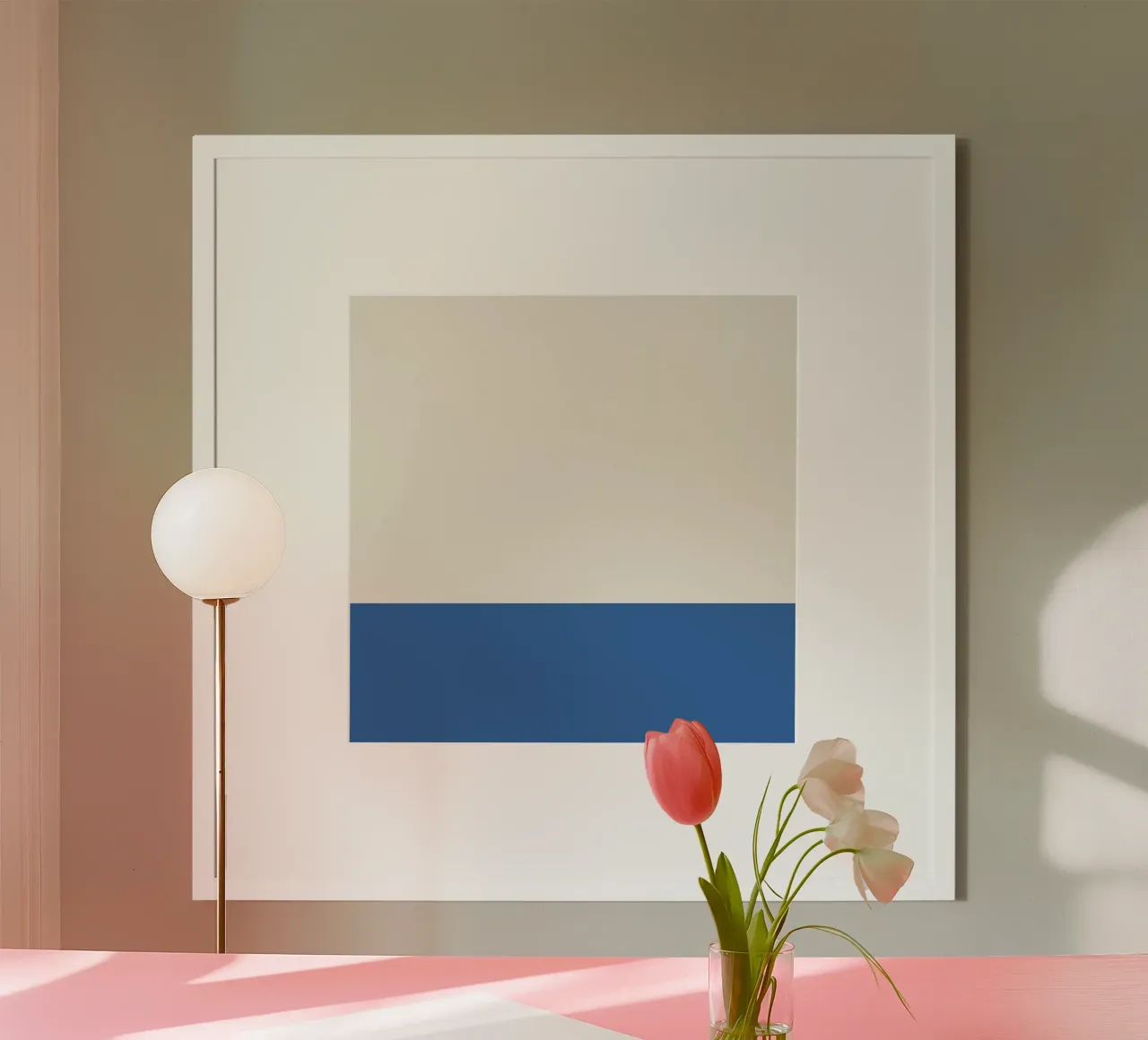 Tweekleurig beige en blauw ontwerp poster van Paigaam Studio