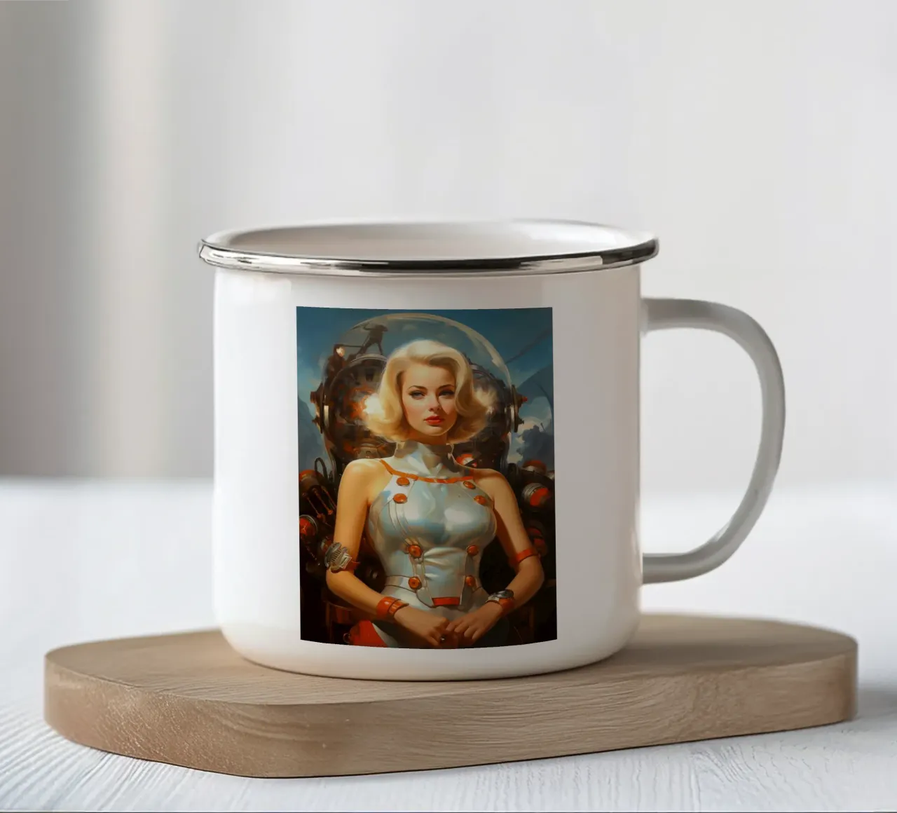 Retro Scifi Space Girl tazza in smalto da Fleur de Lys