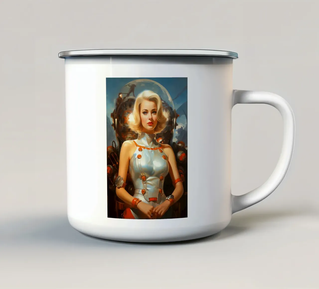 Retro Scifi Space Girl tazza in smalto da Fleur de Lys