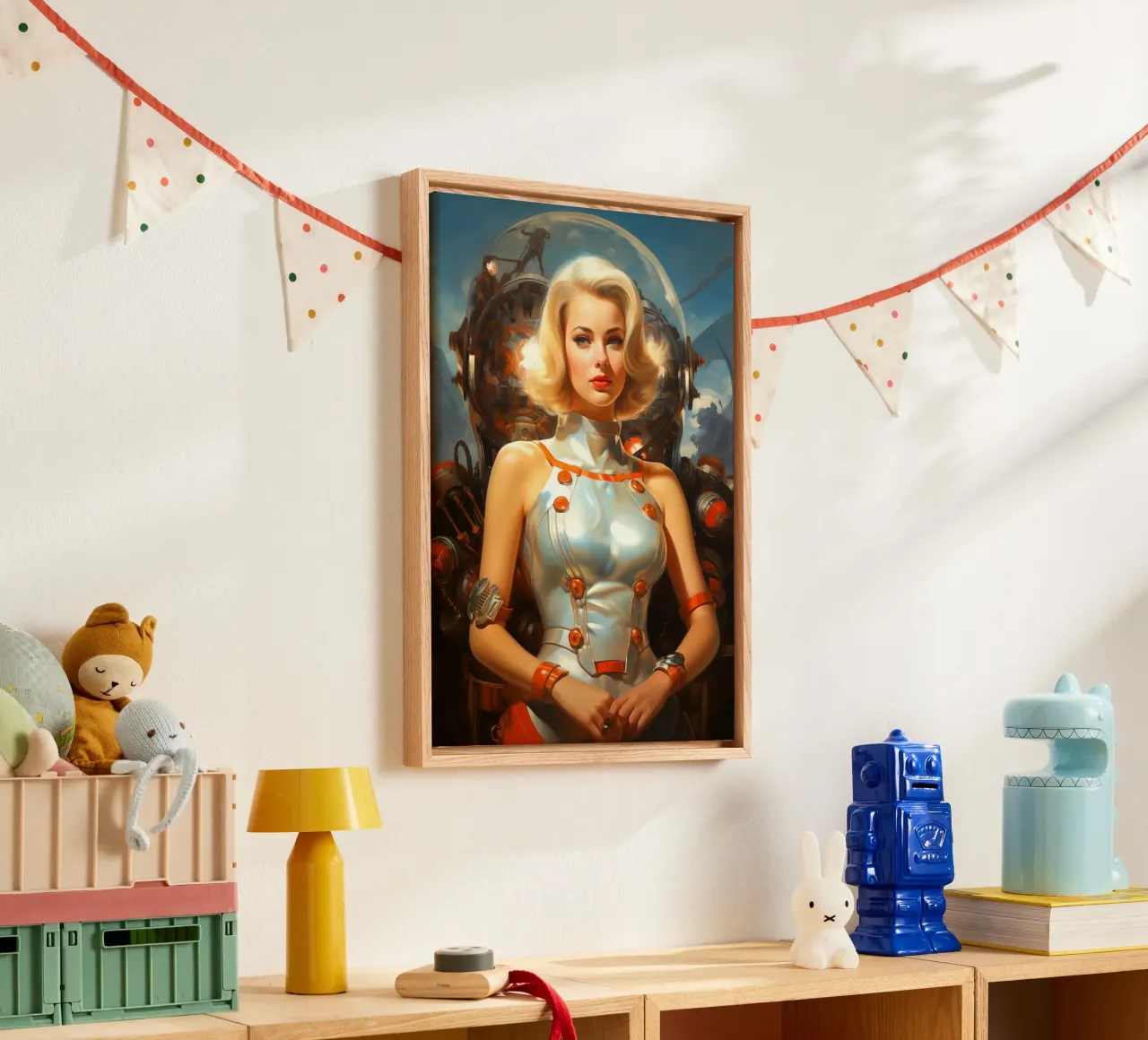 Retro Scifi ruimtemeisje canvas met Baklijst van Fleur de Lys