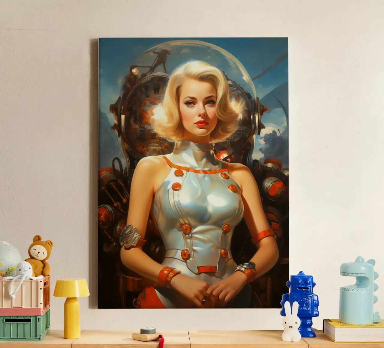 Retro Scifi ruimtemeisje canvas met Baklijst van Fleur de Lys