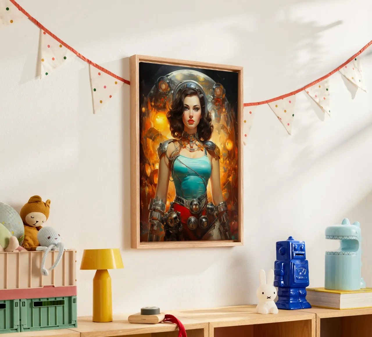 Retro Scifi ruimtemeisje canvas met Baklijst van Fleur de Lys