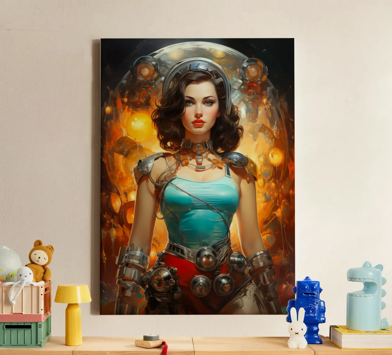 Retro Scifi ruimtemeisje canvas met Baklijst van Fleur de Lys