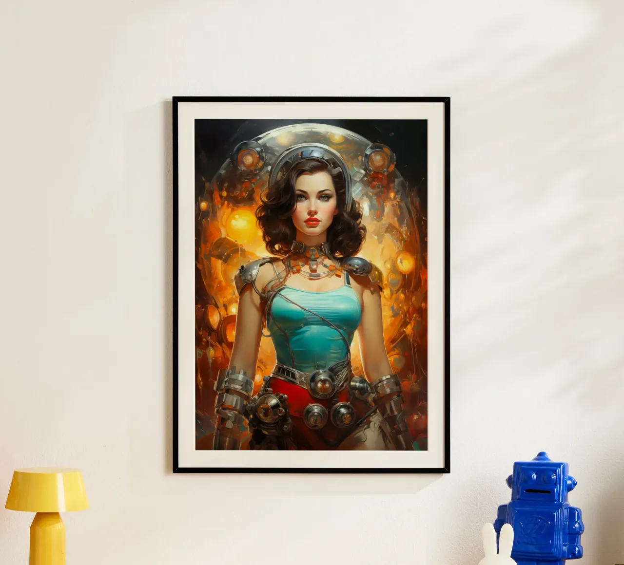 Retro Scifi Space Girl poster con telaio in alluminio da Fleur de Lys