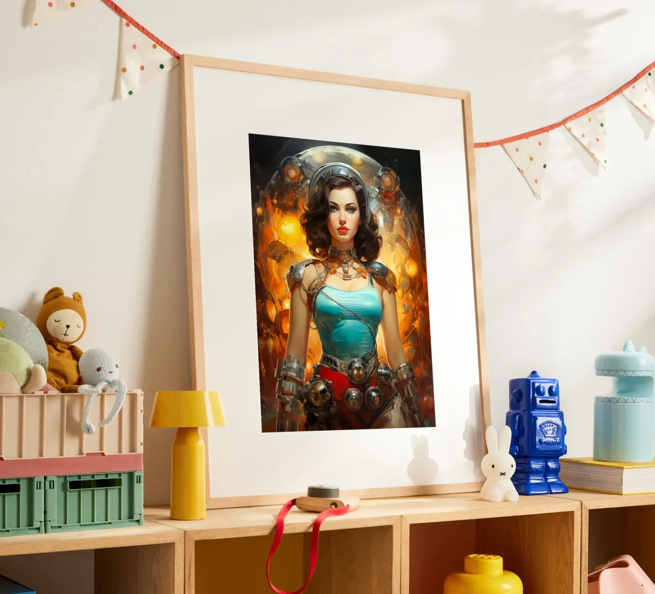 Retro Scifi Space Girl poster con telaio in alluminio da Fleur de Lys