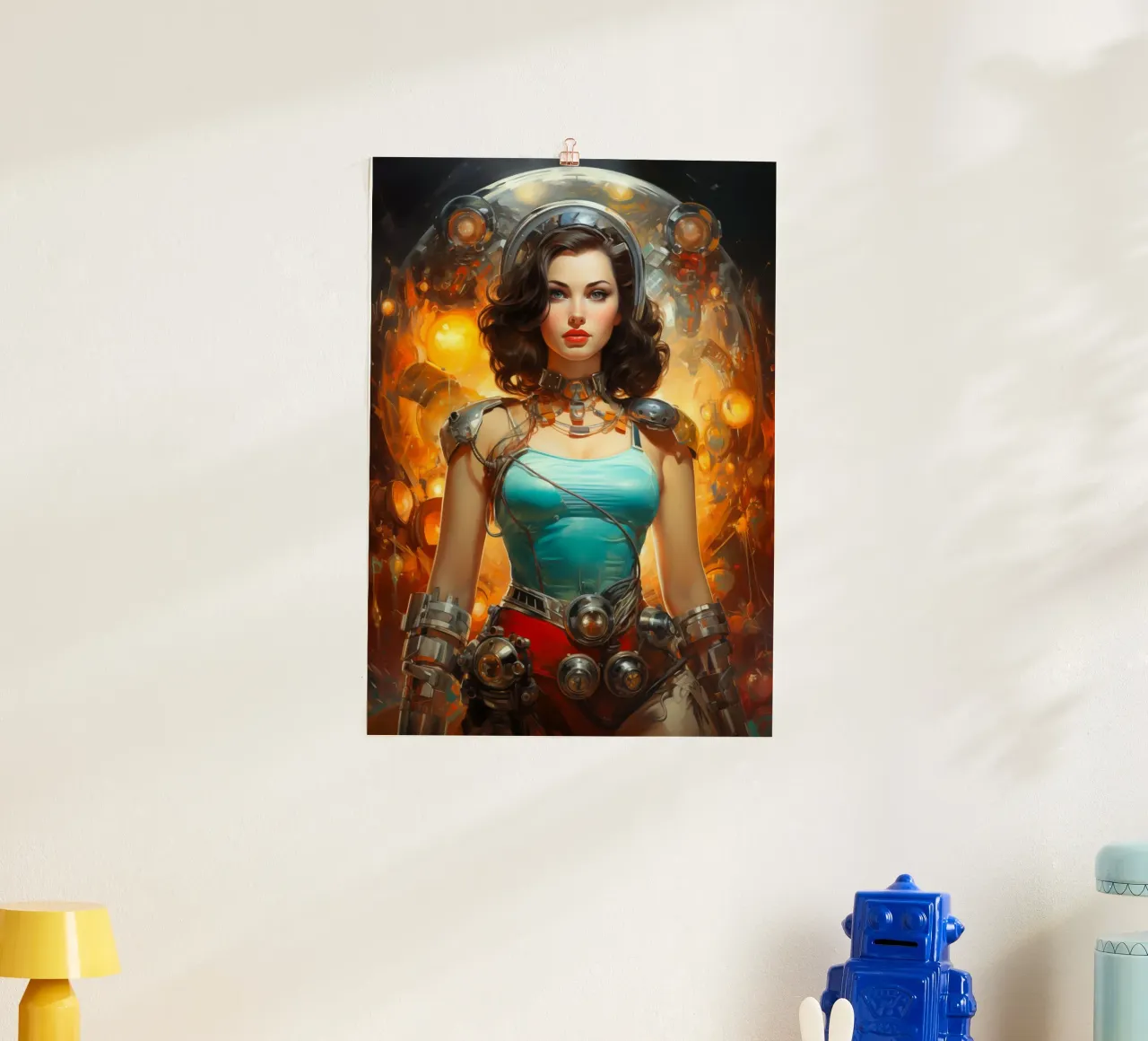 Retro Scifi Space Girl poster con telaio in alluminio da Fleur de Lys