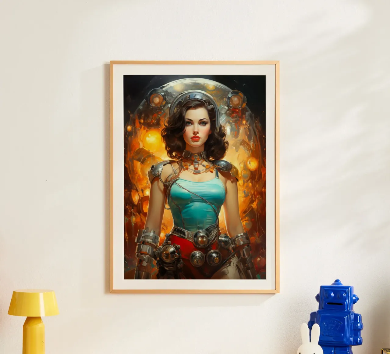 Retro Scifi Space Girl poster con telaio in alluminio da Fleur de Lys