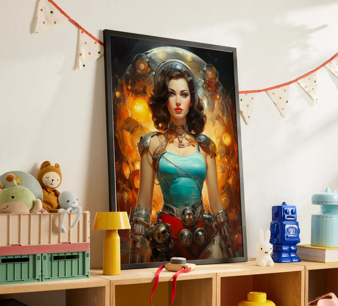 Retro Scifi Space Girl poster con telaio in alluminio da Fleur de Lys
