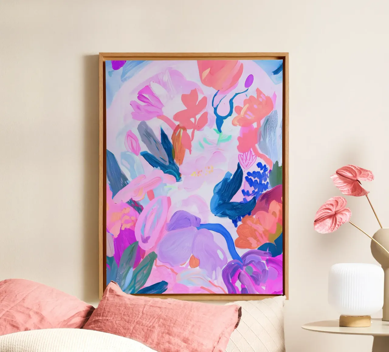Botanical Print, Flower Abstract Art, Colourful Poster canvas with Floater frame by Boheme