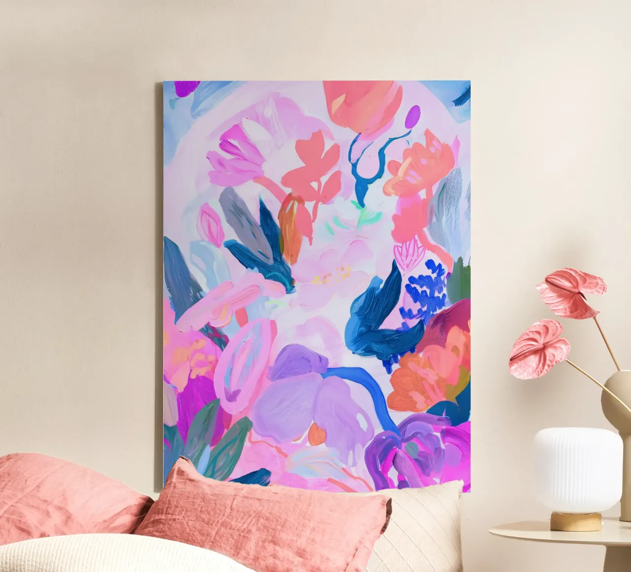 Botanical Print, Flower Abstract Art, Colourful Poster canvas with Floater frame by Boheme