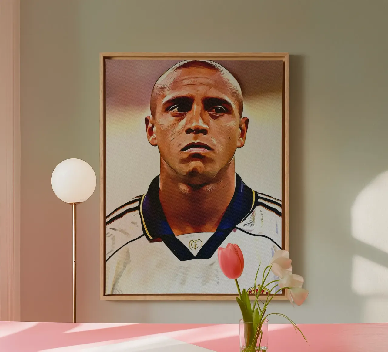 Roberto Carlos in maglia Real Madrid tela con Cornice a cassetta da dan band