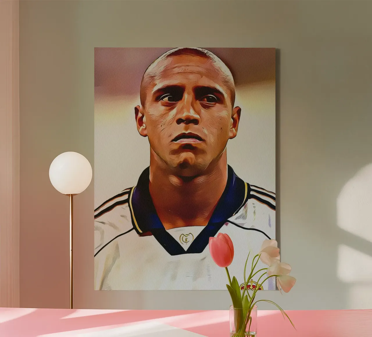 Roberto Carlos in maglia Real Madrid tela con Cornice a cassetta da dan band