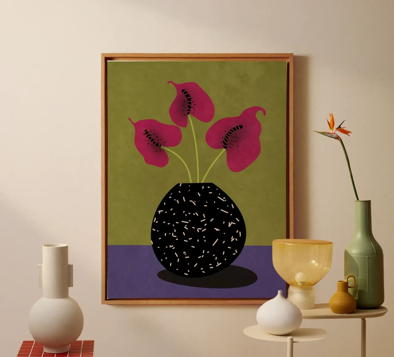Mooie bloemen in vaas canvas met Baklijst van Raissa Oltmanns