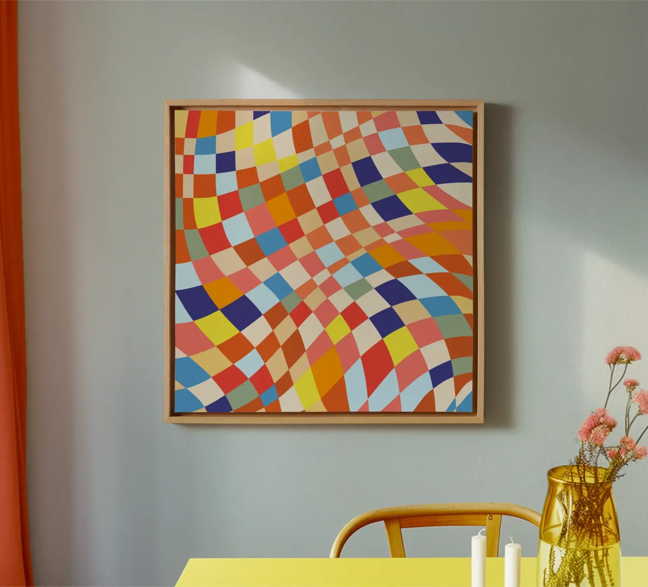 Decorative checkers 02 canvas with Floater frame by Little Dean