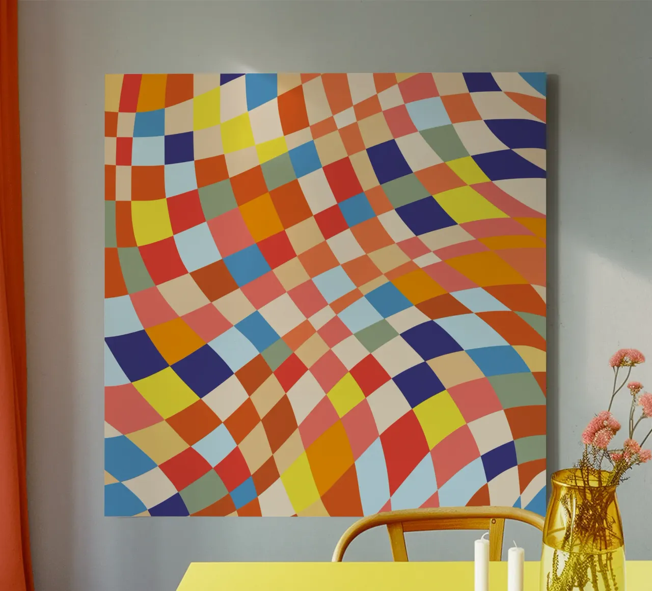 Decorative checkers 02 canvas with Floater frame by Little Dean