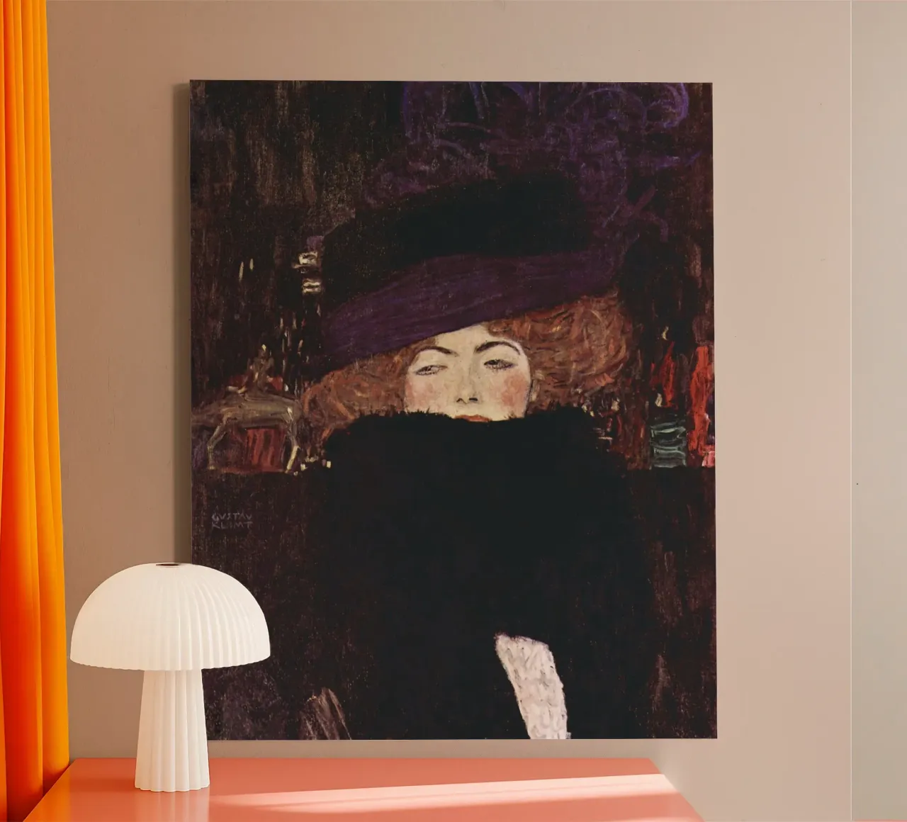 Gustav Klimt - Signora con cappello e boa di piume tela con Cornice a cassetta da Venus Art
