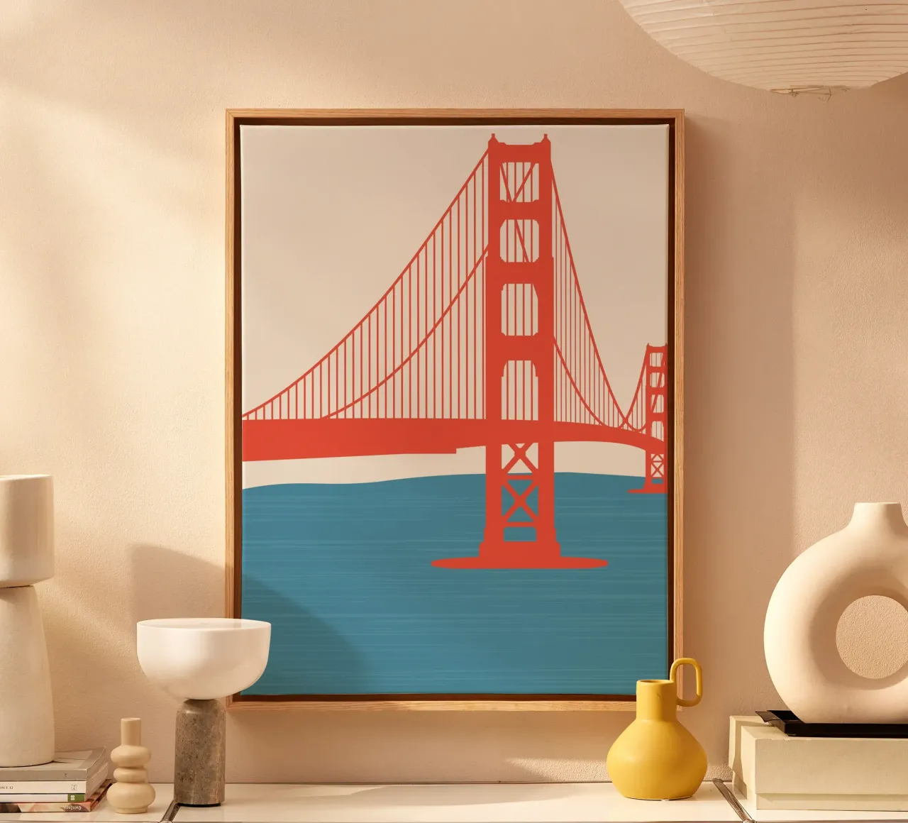 Red bridge canvas with Floater frame by Little Dean
